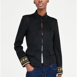 ZARA Embroidered Beaded Faux Suede Blazer Jacket